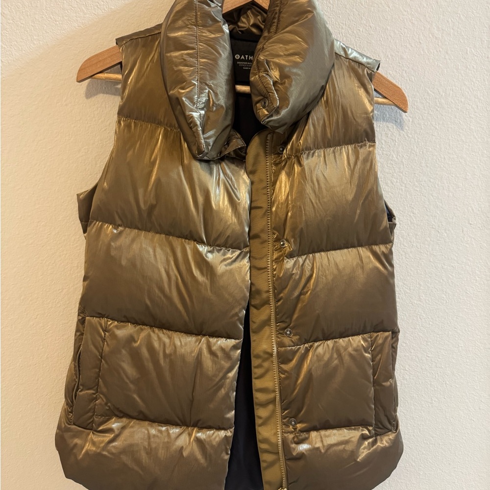 Athleta Metallic Gold Puffer Vest Down Feather